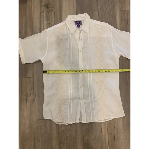 Empra White Linen Embroidered Button Up Shirt Size XL - Picture 9 of 13